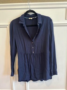 Boden Navy Button-Front Peplum Blouse